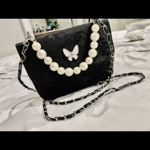 Butterfly pearls floral lace satchel bag